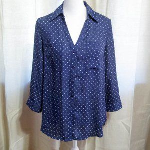 Fortune and Ivy Blouse Blue with White Polka Dots Size Small